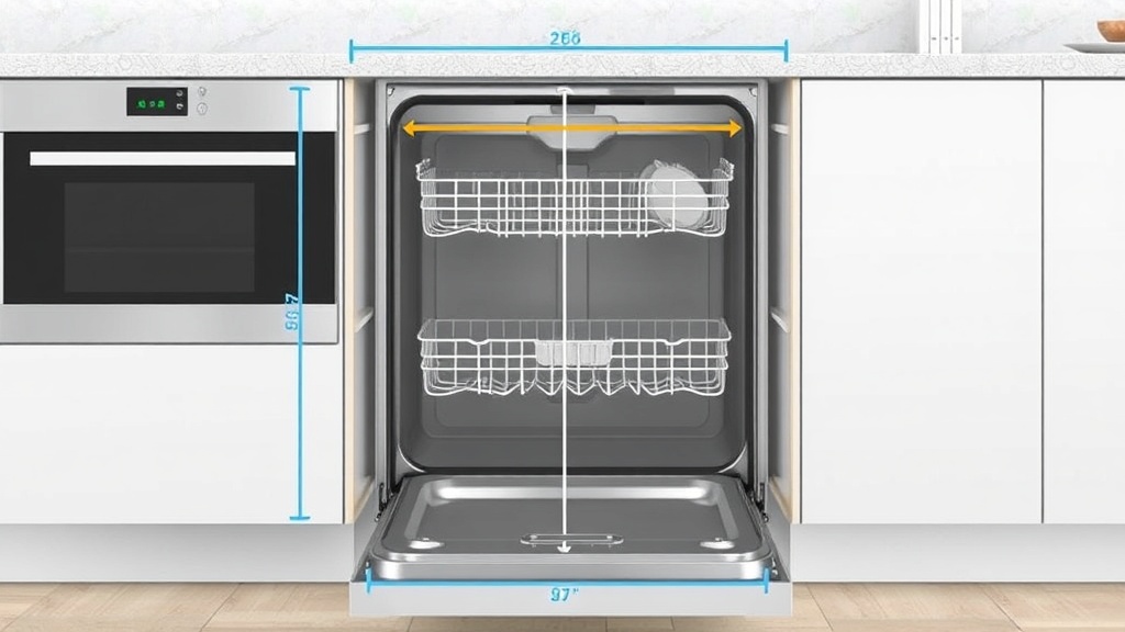 식기세척기 문이 열렸을 때 앞쪽 가구와의 간격을 도식화한 다이어그램