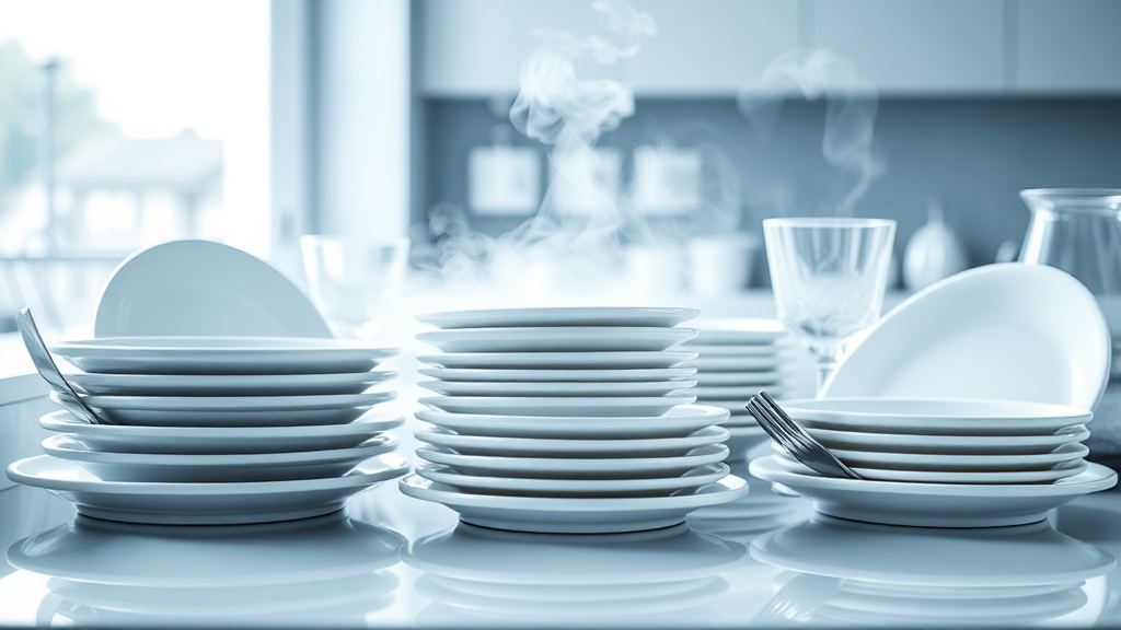 고온 세척 모드를 마친 후 김이 모락모락 나는 깨끗한 식기들의 모습